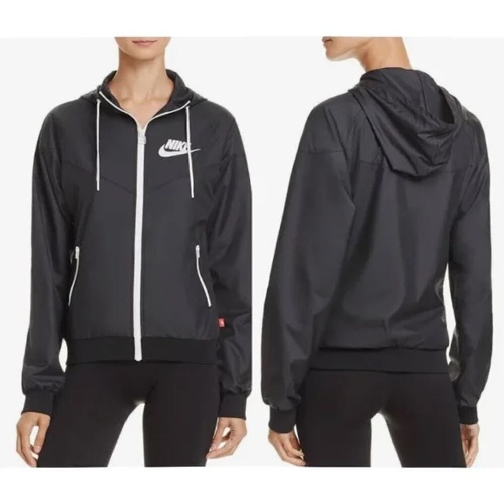 Nike Windrunner Jacket Windbreaker Black/White Women's Medium Hooded Sports